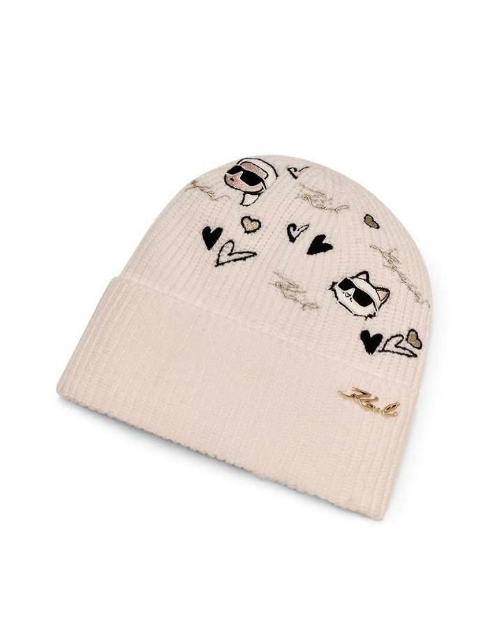Gorro Karl Lagerfeld Hearts Velboa White